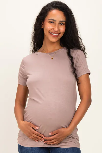 PinkBlush Mocha Basic Short Sleeve Maternity Top