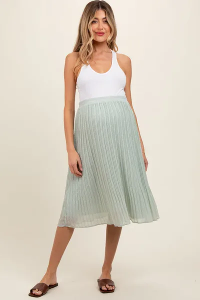 PinkBlush Mint Swiss Dot Pleated Maternity Midi Skirt