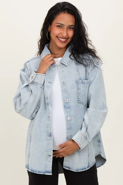 PinkBlush Light Indigo Oversized Denim Maternity Shirt Jacket