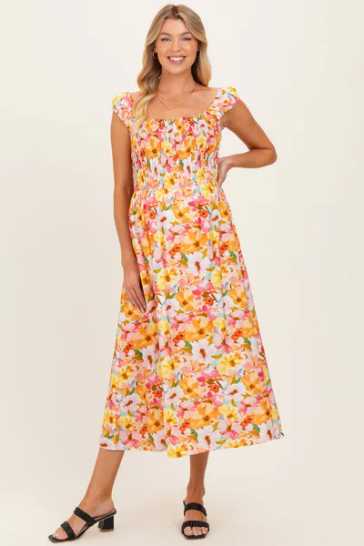 PinkBlush Pink Floral Smocked Sleeveless Maternity Maxi Dress