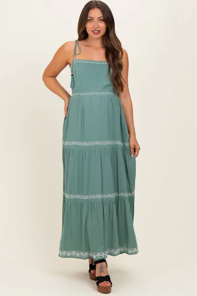 PinkBlush Jade Embroidered Tiered Maternity Maxi Dress