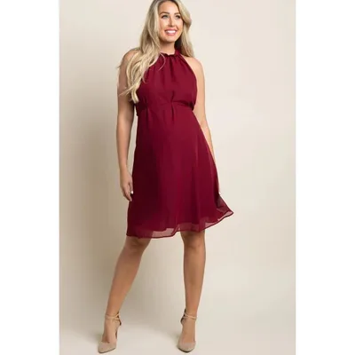 Target Pinkblush Burgundy Chiffon High Neck Maternity Dress Large