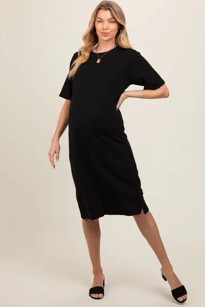 PinkBlush Black Oversized Round Neck T-Shirt Maternity Dress