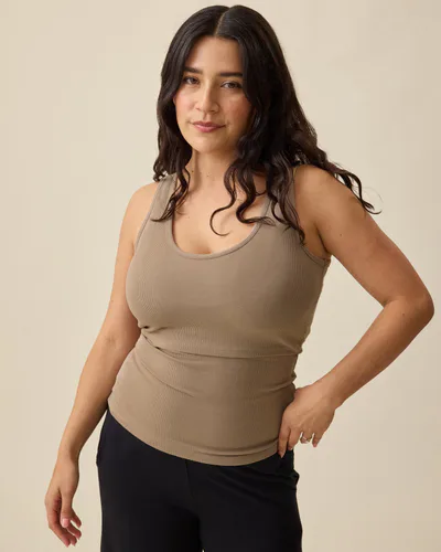 Kindred Bravely Ribbed Bamboo Scoop Neck Nursing Tank | Taupe