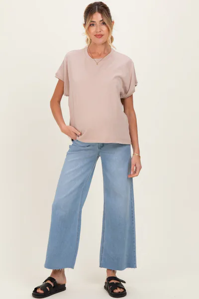 PinkBlush Light Blue Raw Hem Ankle Wide Leg Maternity Jeans