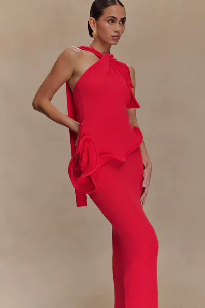 MESHKI Caprice Halter Knit Maxi Dress