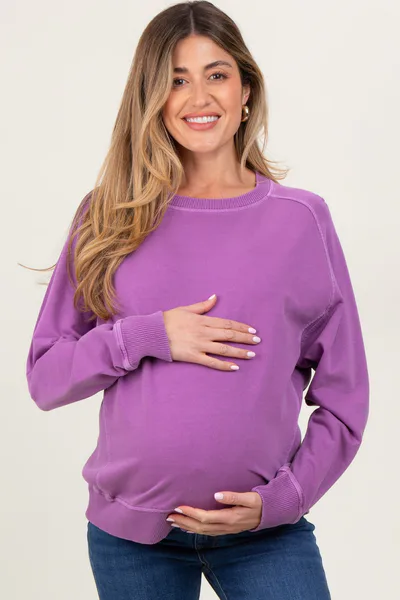 PinkBlush Plum French Terry Vintage Wash Maternity Pullover