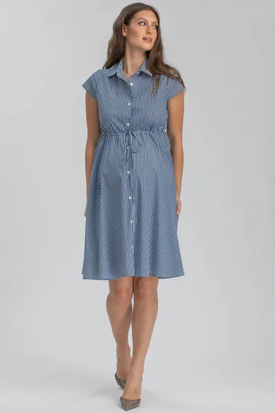 For The Creators The Viola Navy Stripe Maternity Shirt Dress