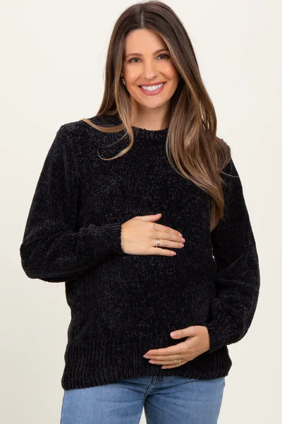 PinkBlush Black Chenille Knit Maternity Sweater