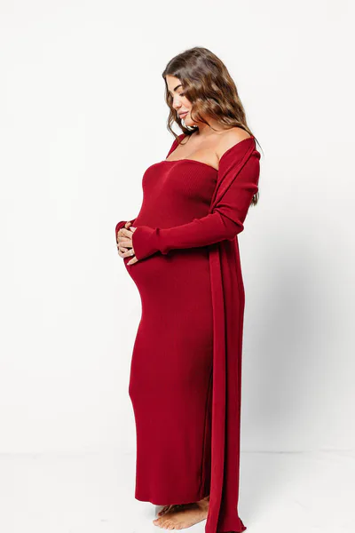 Worth Collective Lina Two Piece Dress Set in Burgundy - Bump Friendly (Color is Deeper in Person)