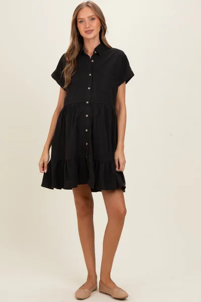 PinkBlush Ash Black Button Down Maternity Mini Dress