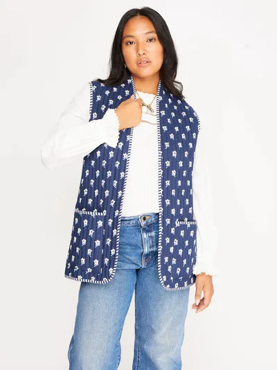 For The Creators Paloma Waistcoat in Navy Floral