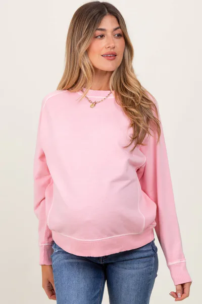 PinkBlush Peach French Terry Vintage Wash Maternity Pullover
