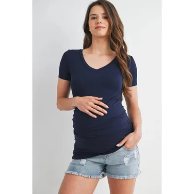 Target Hello Miz Maternity Fitted V-Neck Ruched Side T-Shirt - Navy - Medium