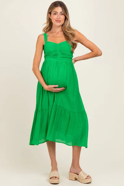 PinkBlush Green Cinched Bust Cutout Maternity Midi Dress
