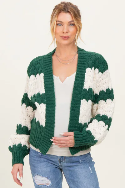 PinkBlush Green Oversized Cloud Pattern Knit Maternity Cardigan