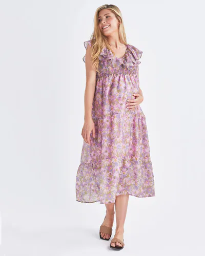 Angel Maternity Daphne Reversible Maternity Baby Shower Dress in Lilac Floral