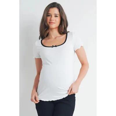 Target Hello Miz Women's Ribbed Short Sleeve Scoop Neck Maternity Top - White - Large