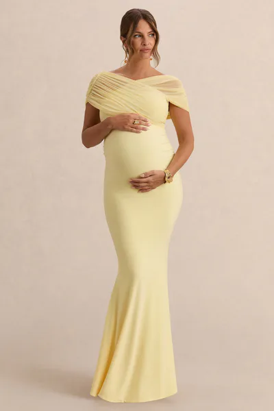 Club L London Elin | Lemon Bardot-Neck Maternity Maxi Dress