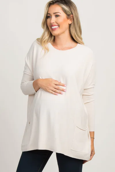 PinkBlush Beige Pocketed Dolman Sleeve Maternity Top