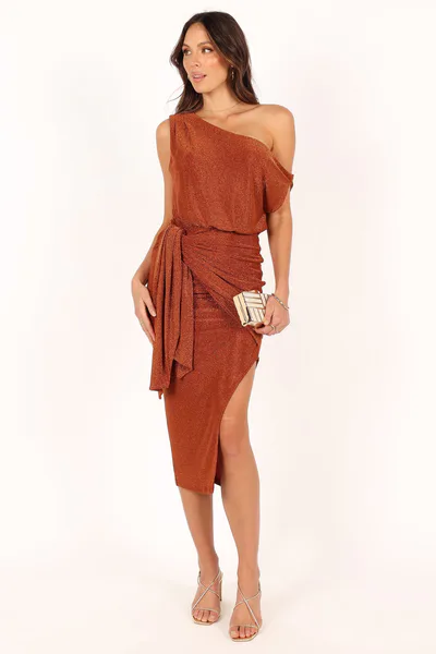 Petal & Pup Santiago Off Shoulder Midi Dress - Bronze
