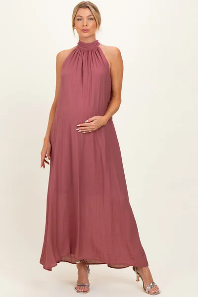 PinkBlush Mauve Halter Maternity Maxi Dress