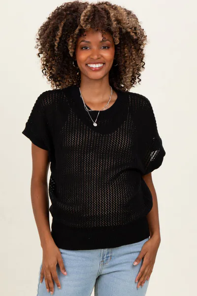 PinkBlush Black Open-Knit Dolman Sleeve Maternity Top