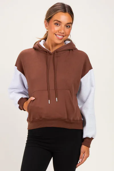 PinkBlush Brown Colorblock Maternity Pullover Hoodie
