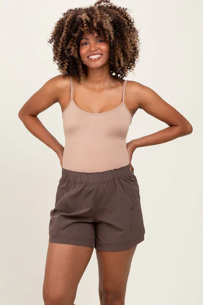 PinkBlush Brown Elastic Cargo Maternity Shorts