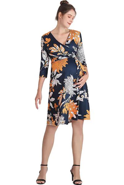 Kimi + Kai Kimi + Kai Maternity "Dona" Floral Faux Wrap Nursing Dress