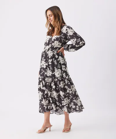Bump City The Drew Maxi Dress (Black + White Floral)