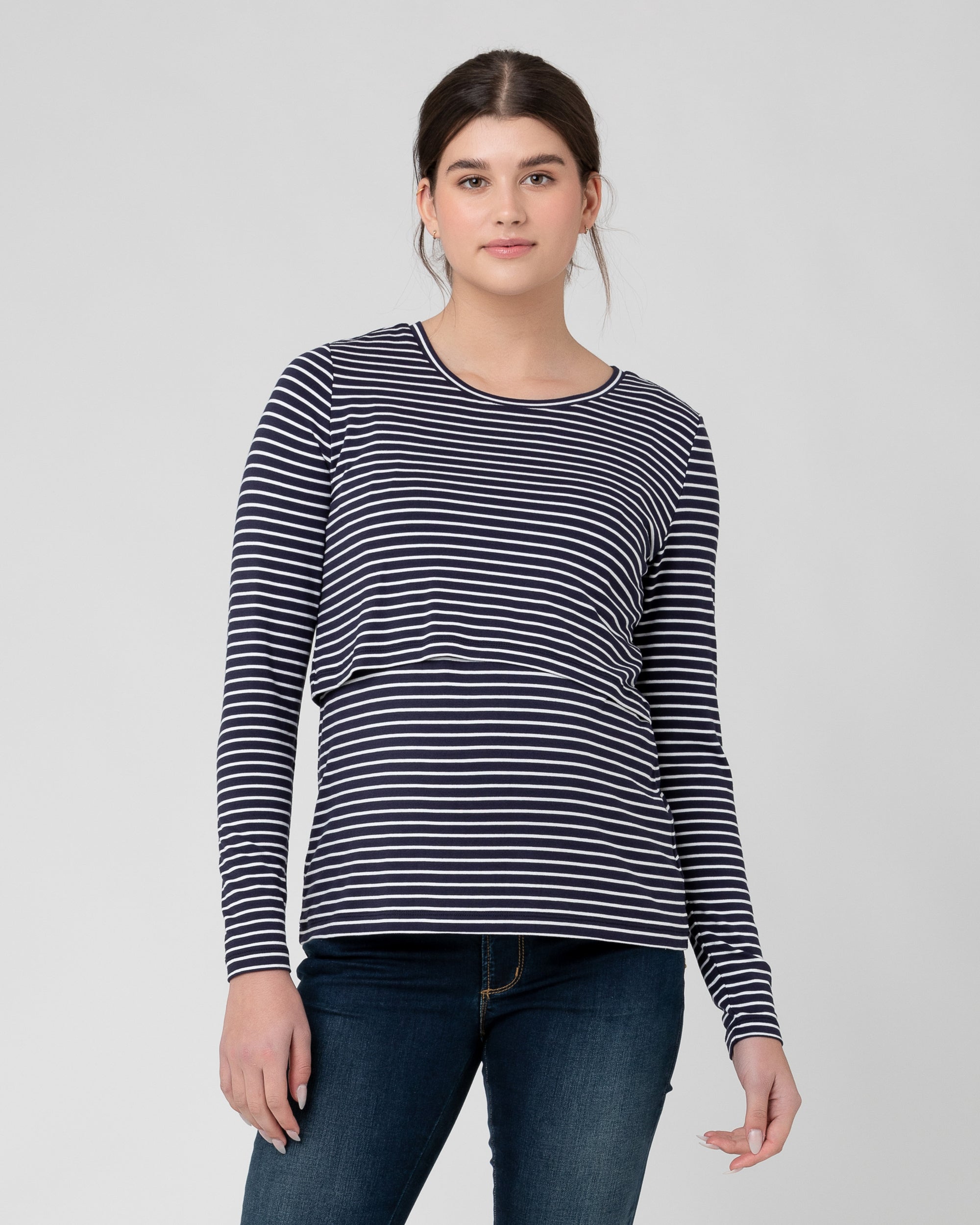 Ripe Maternity Stripe Layered Nursing Top  Indigo / White