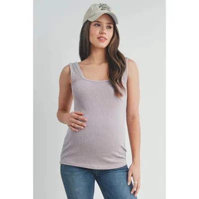 Target Hello Miz Women's Square Neck Ribbed Sleeveless Maternity Tank Top - Dusty Pink - Medium