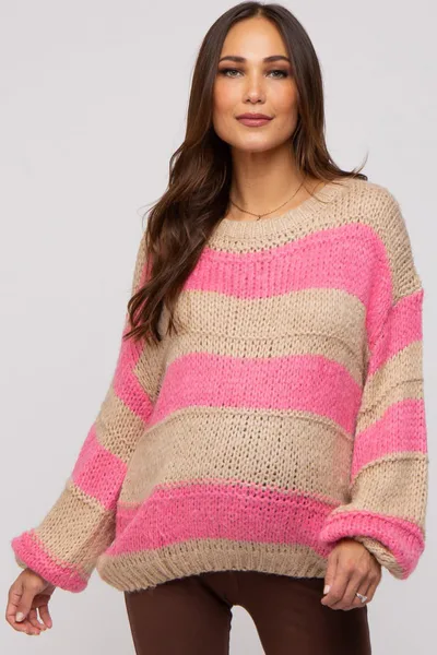 PinkBlush Pink Striped Knit Maternity Sweater