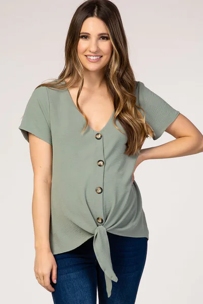 PinkBlush Green Button Tie Front Maternity Top