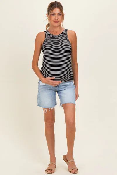 PinkBlush Black Striped Ribbed Knit Maternity Tank Top