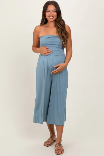 PinkBlush Light Blue Double Layered Strapless Tube Top Maternity Jumpsuit