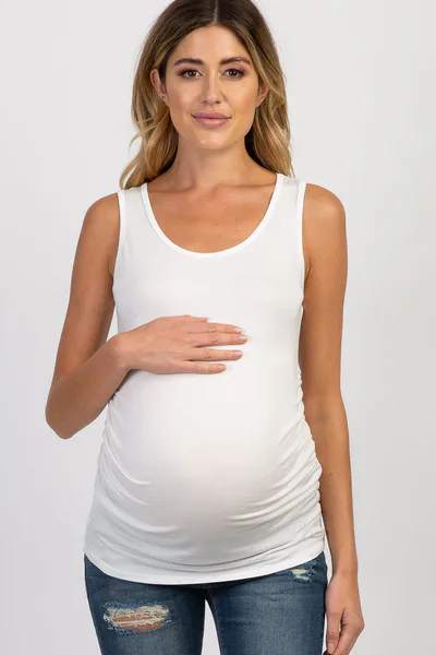PinkBlush PinkBlush Ivory Ruched Maternity Tank Top