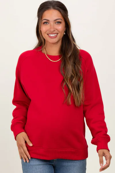 PinkBlush Red Pullover Maternity Terry Crewneck