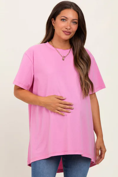 PinkBlush Pink Oversized Cut Hem Maternity Short Sleeve T-Shirt