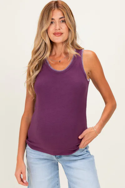 PinkBlush Purple Brushed Knit Stitch Detail Maternity Tank Top