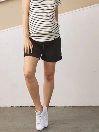 Angel Maternity Summer Cotton Maternity Shorts in Black