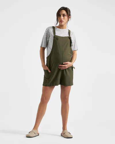 Ingrid & Isabel Ripe Maternity Terry Olive Linen Overalls