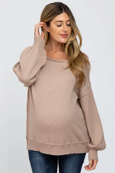 PinkBlush Mocha Boat Neck Bubble Sleeve Maternity Sweater