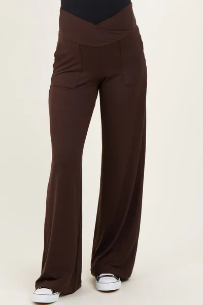 PinkBlush Espresso Crossover Waist Active Wide Leg Maternity Pant