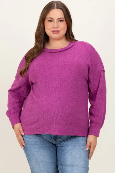PinkBlush Plum Brushed Ribbed Knit Maternity Plus Pullover
