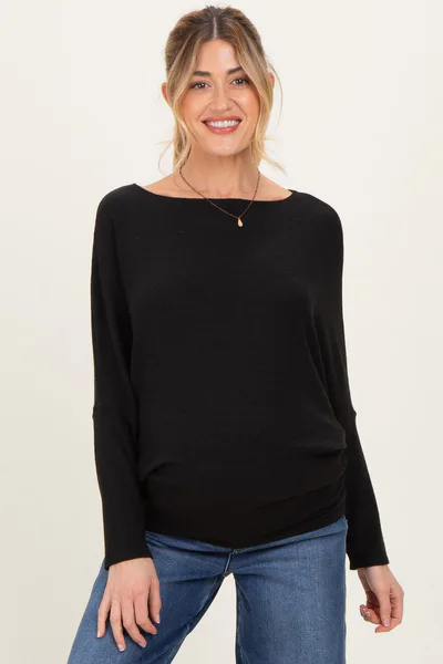 PinkBlush Black Ribbed Maternity Dolman Top