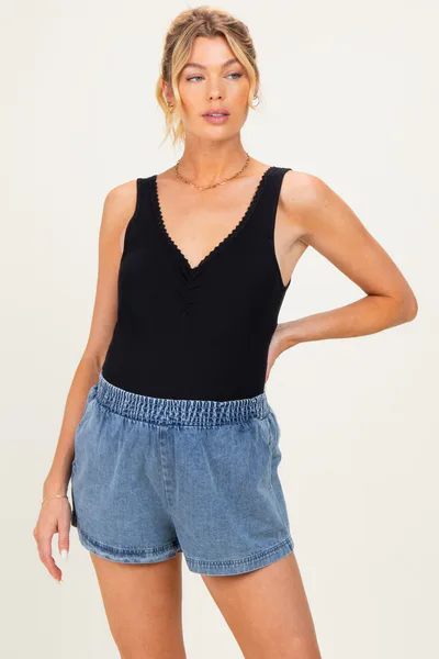 PinkBlush Light Denim Elastic Waist Chambray Maternity Shorts