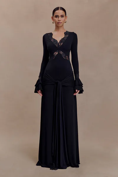 MESHKI Electra Slinky Lace Maxi Dress
