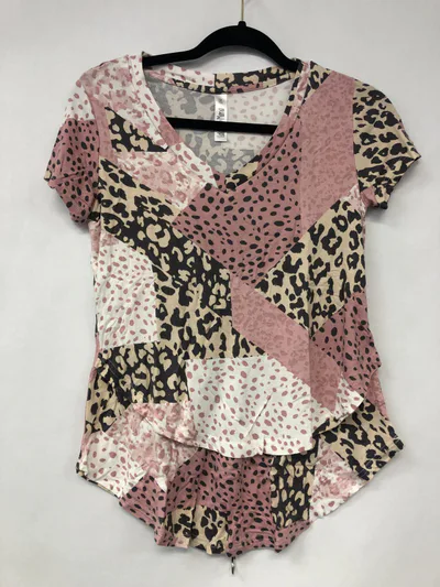 Latched Mama Outlet 6036 - Printed V-Neck Boyfriend Nursing Tee - Patchwork - Extra Extra Small